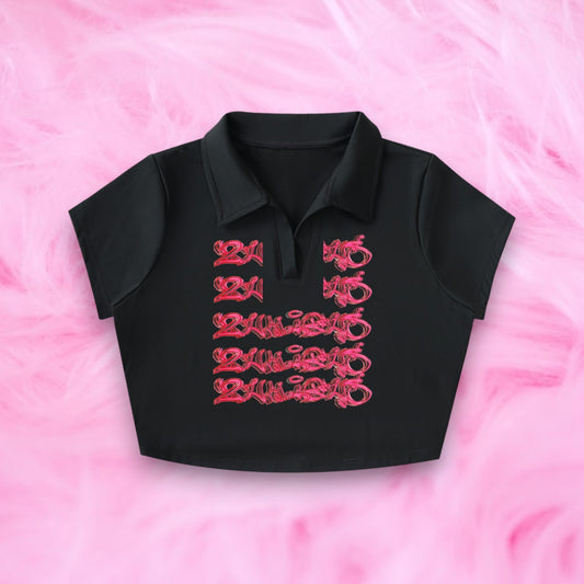 V-Neck Lapel Crop Top